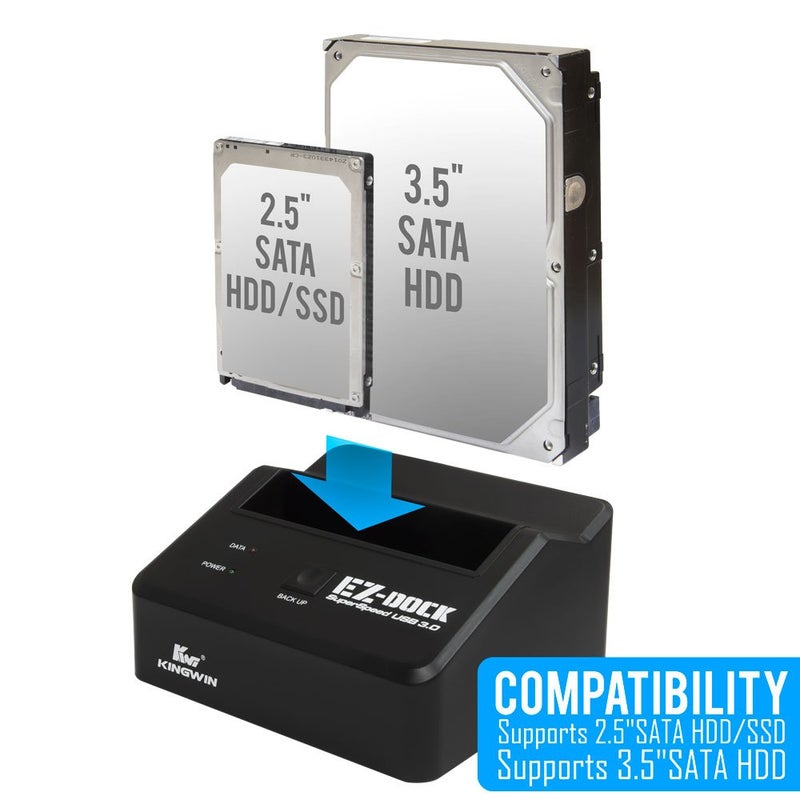Kingwin USB 3.0 Hard Drive Docking Station for 2.5â€ & 3.5â€ SATA HDD/SSD, Hot Swap, Tool-Free, UASP Support, 5Gbps High-Speed Transfer, PC Laptop Backup & Storage. - Image 4